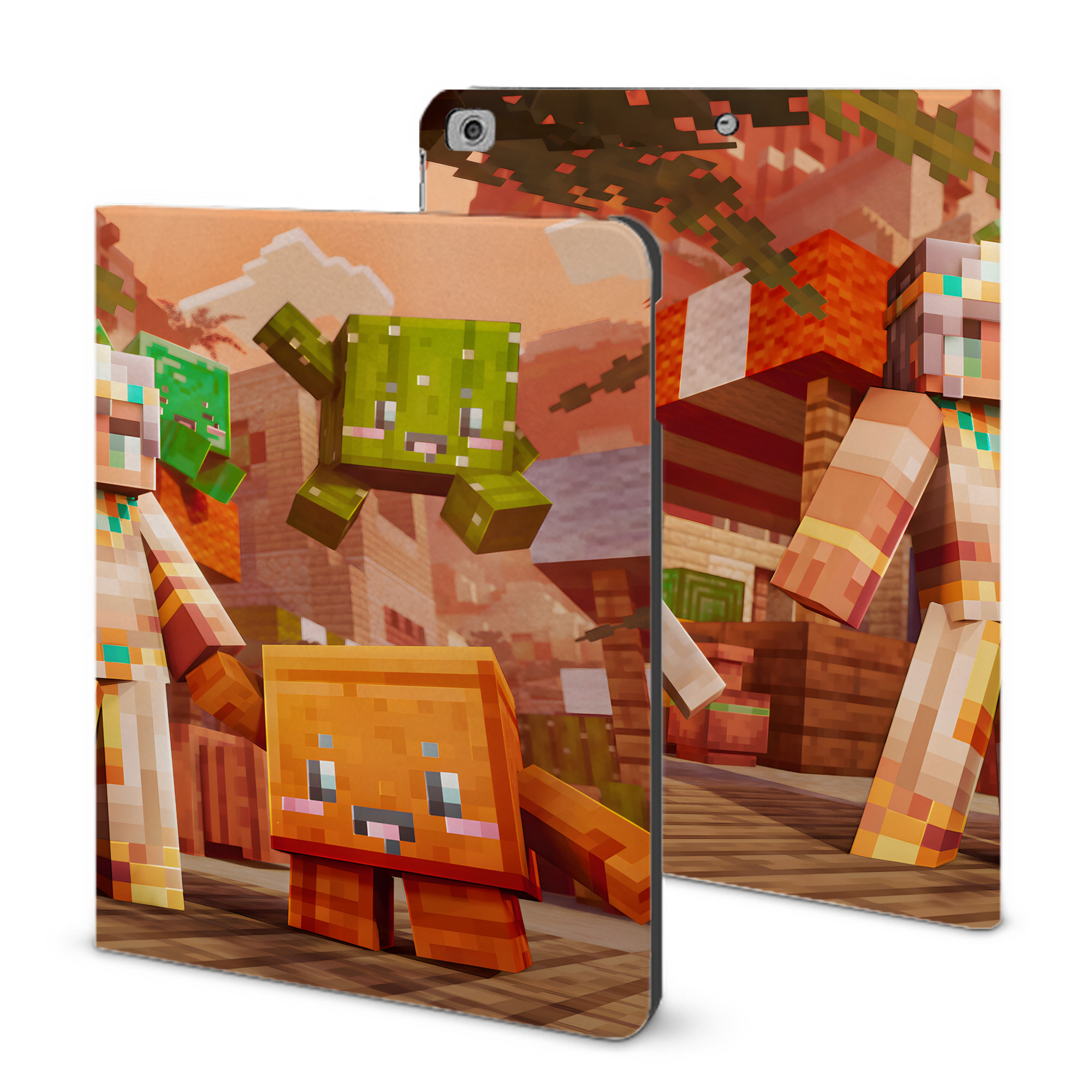 （画像用） マインクラフト ブロックの世界 Minecraft MC Block world IPad ケース ブック型 PUレザー TPU 耐衝撃 軽量 薄型 ペン収納なし 全面保護 IPad 各モデル対応